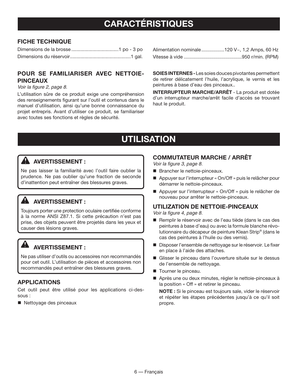 Caractéristiques, Utilisation | Ryobi BC400 User Manual | Page 12 / 24