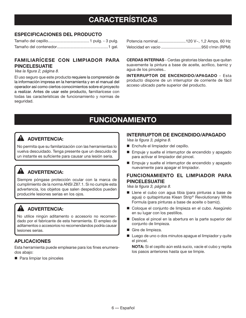 Características, Funcionamiento | Ryobi BC400 User Manual | Page 18 / 24