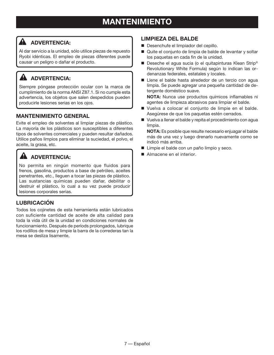 Mantenimiento | Ryobi BC400 User Manual | Page 19 / 24