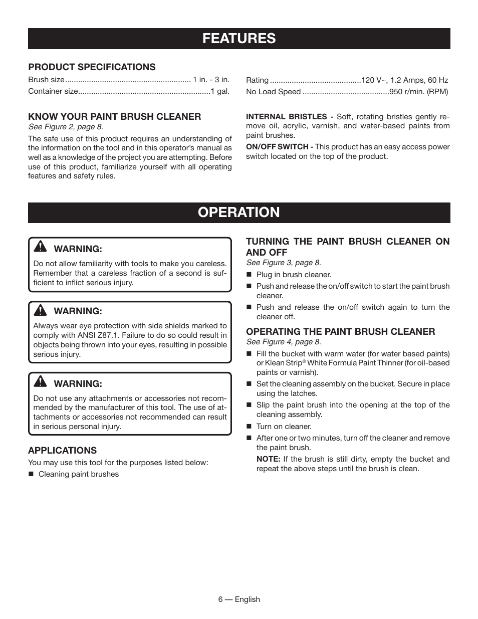 Features, Operation | Ryobi BC400 User Manual | Page 6 / 24