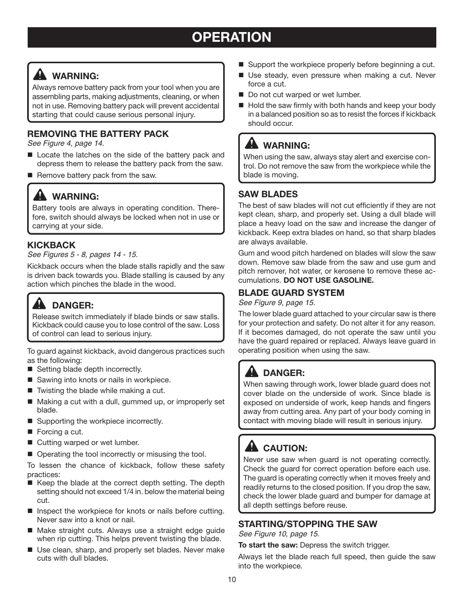 Operation | Ryobi P501 User Manual | Page 10 / 44