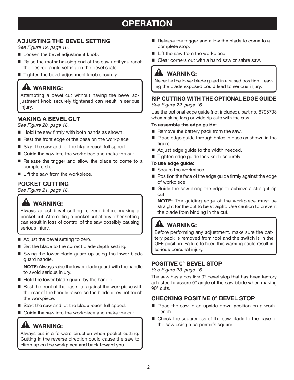 Operation | Ryobi P501 User Manual | Page 12 / 44