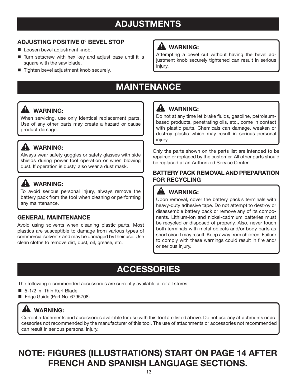 Adjustments, Maintenance, Accessories | Ryobi P501 User Manual | Page 13 / 44
