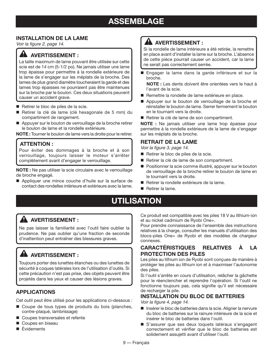 Assemblage, Utilisation | Ryobi P501 User Manual | Page 21 / 44