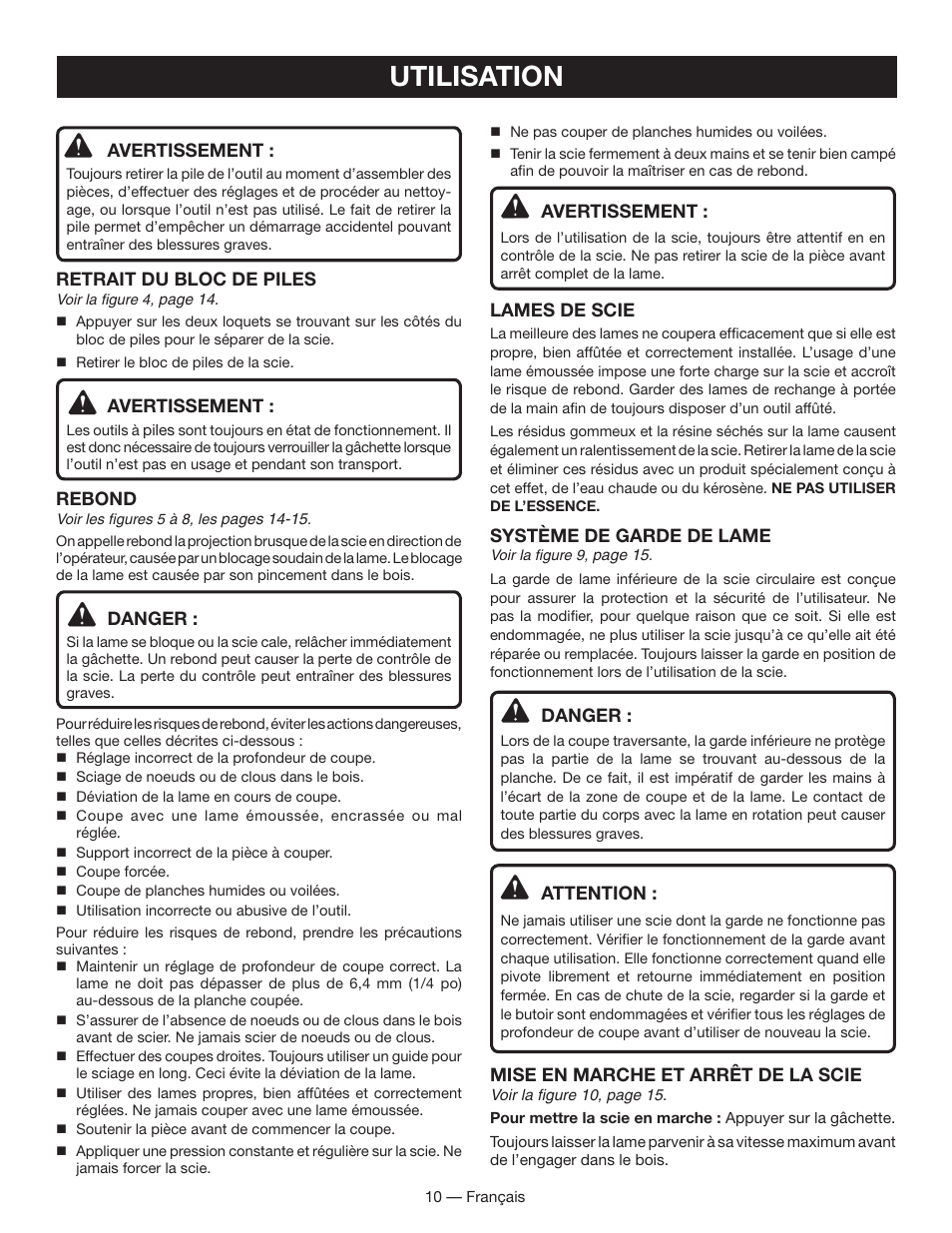 Utilisation | Ryobi P501 User Manual | Page 22 / 44