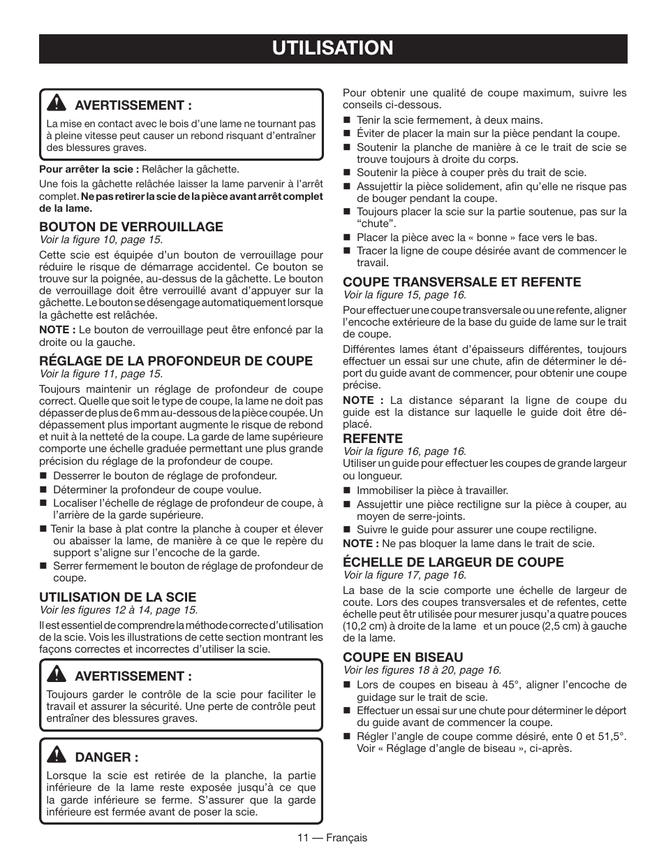 Utilisation | Ryobi P501 User Manual | Page 23 / 44