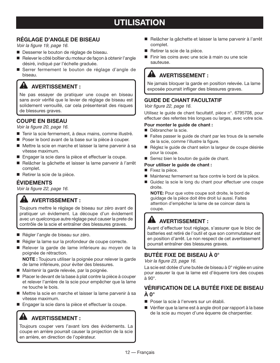 Utilisation | Ryobi P501 User Manual | Page 24 / 44
