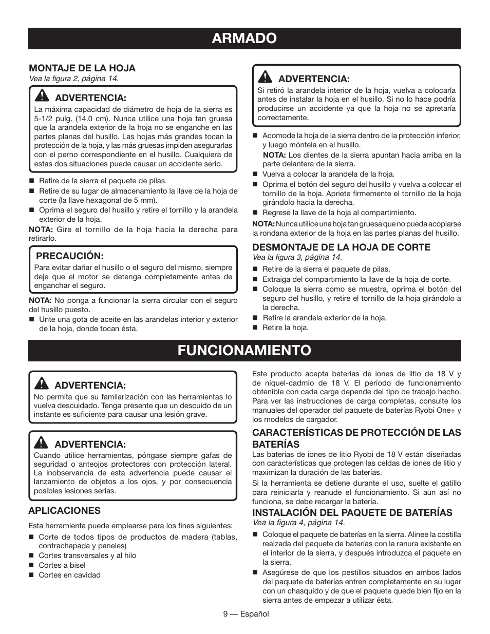 Armado, Funcionamiento | Ryobi P501 User Manual | Page 33 / 44