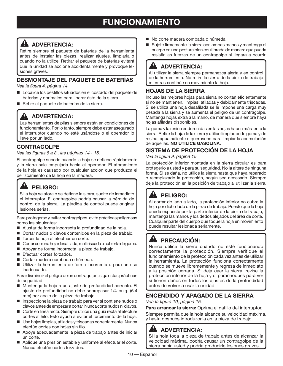 Funcionamiento | Ryobi P501 User Manual | Page 34 / 44