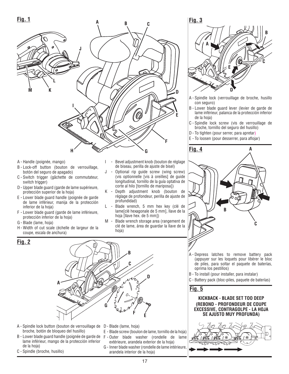 Fig. 1, Fig. 2 fig. 3, Fig. 4 | Fig. 5, Ae d, Ab c | Ryobi P501 User Manual | Page 41 / 44