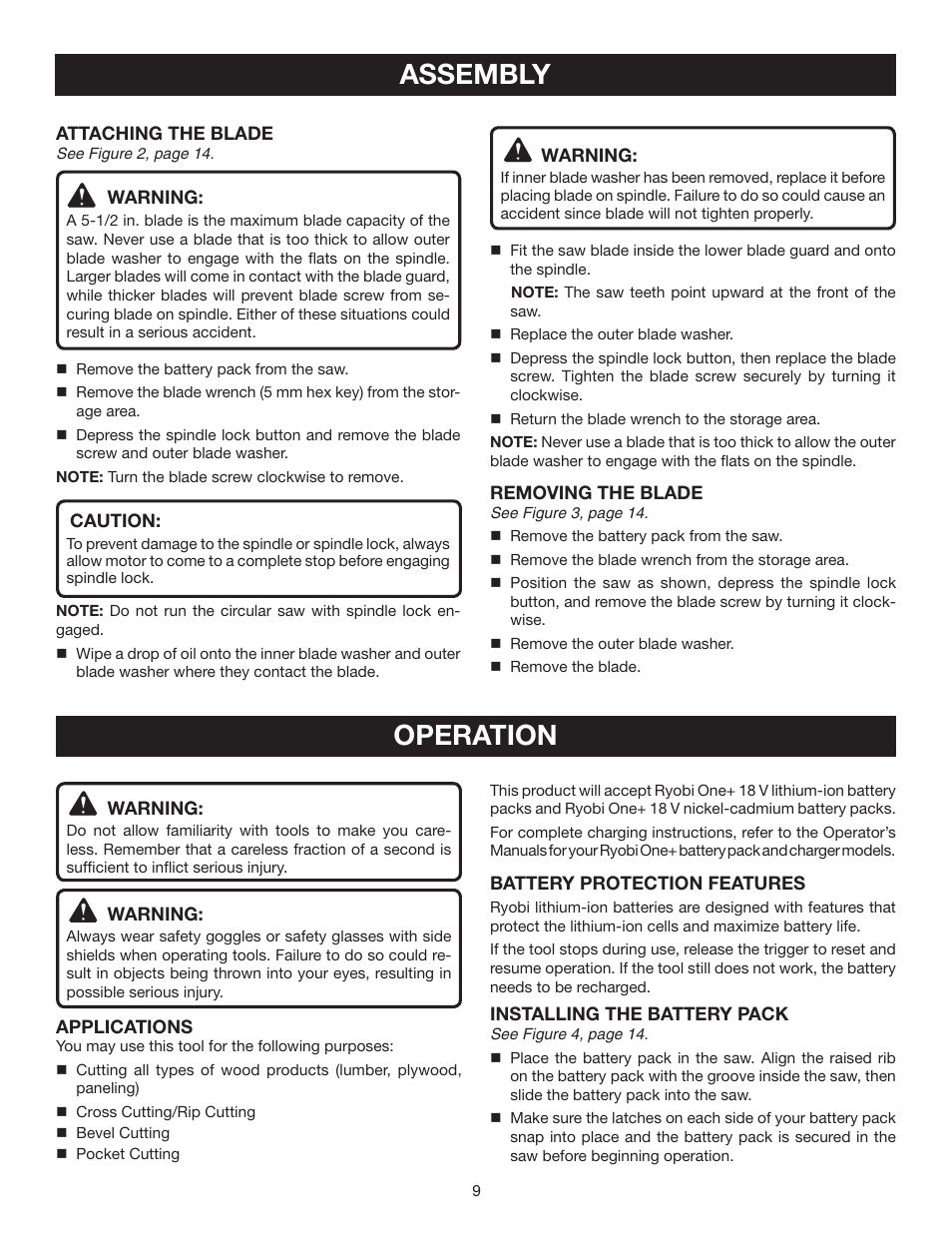 Assembly, Operation | Ryobi P501 User Manual | Page 9 / 44