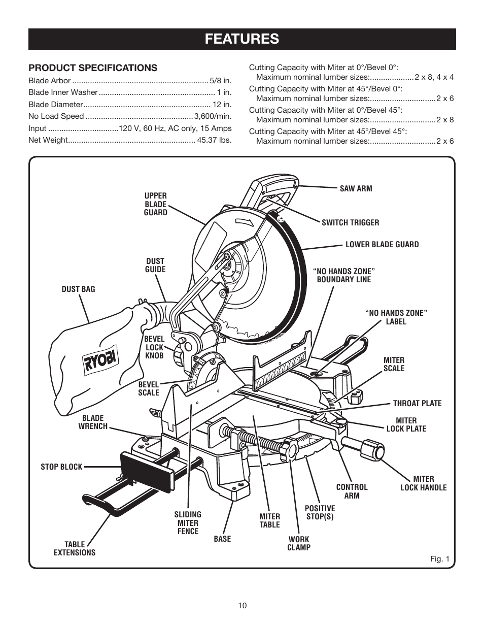 Features | Ryobi TS1552DXL User Manual | Page 10 / 34