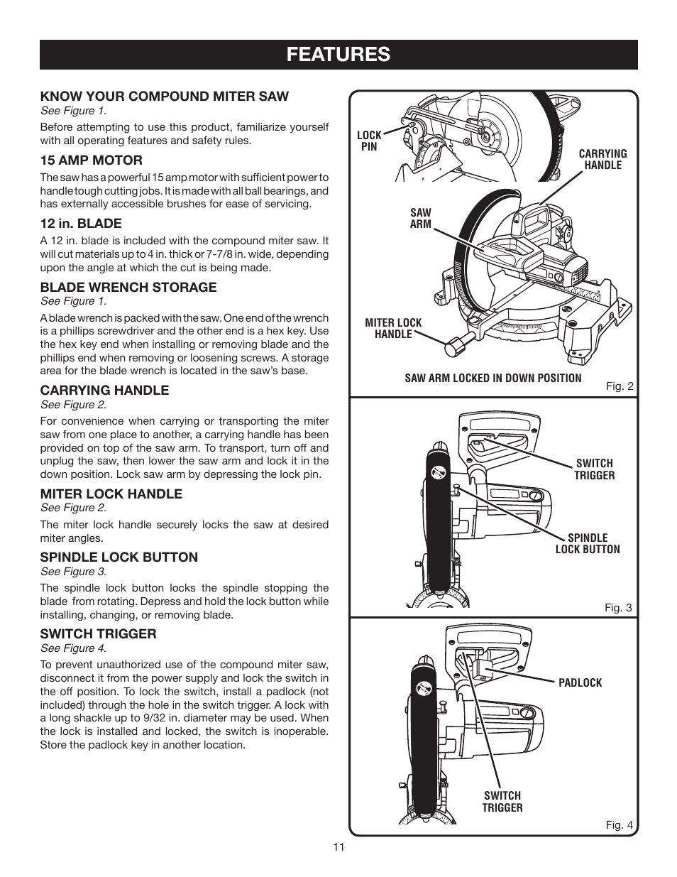 Features | Ryobi TS1552DXL User Manual | Page 11 / 34