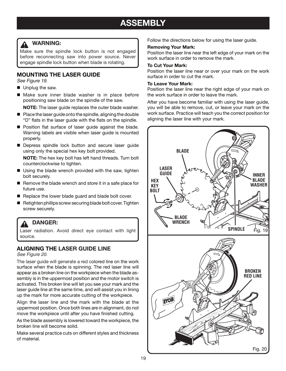 Assembly | Ryobi TS1552DXL User Manual | Page 19 / 34