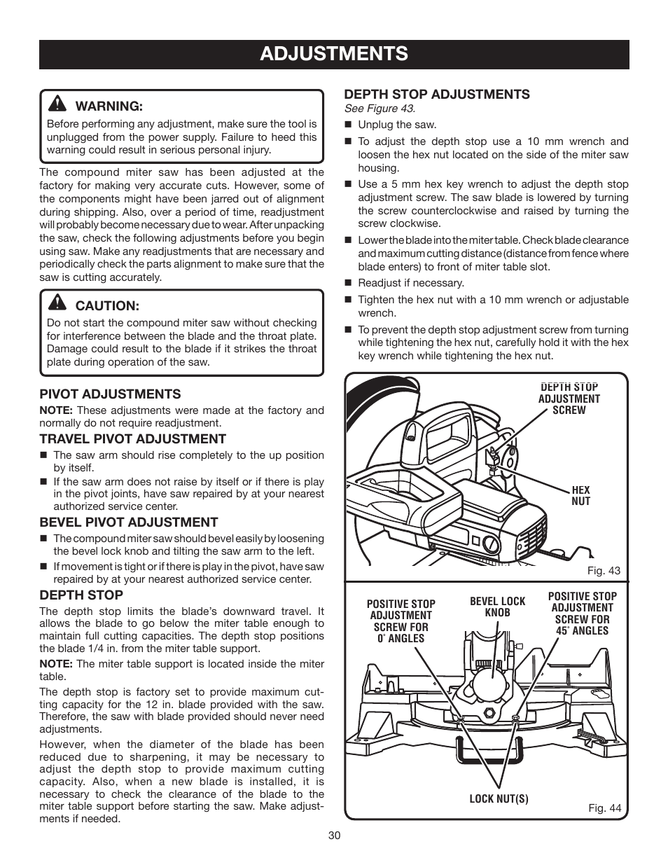 Adjustments | Ryobi TS1552DXL User Manual | Page 30 / 34