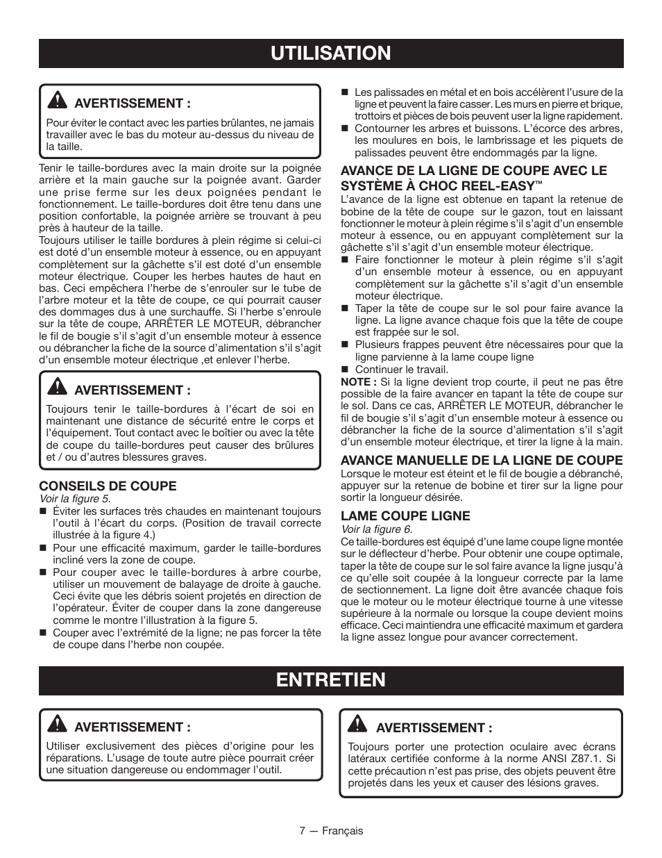 Utilisation, Entretien | Ryobi RY15525 User Manual | Page 17 / 30