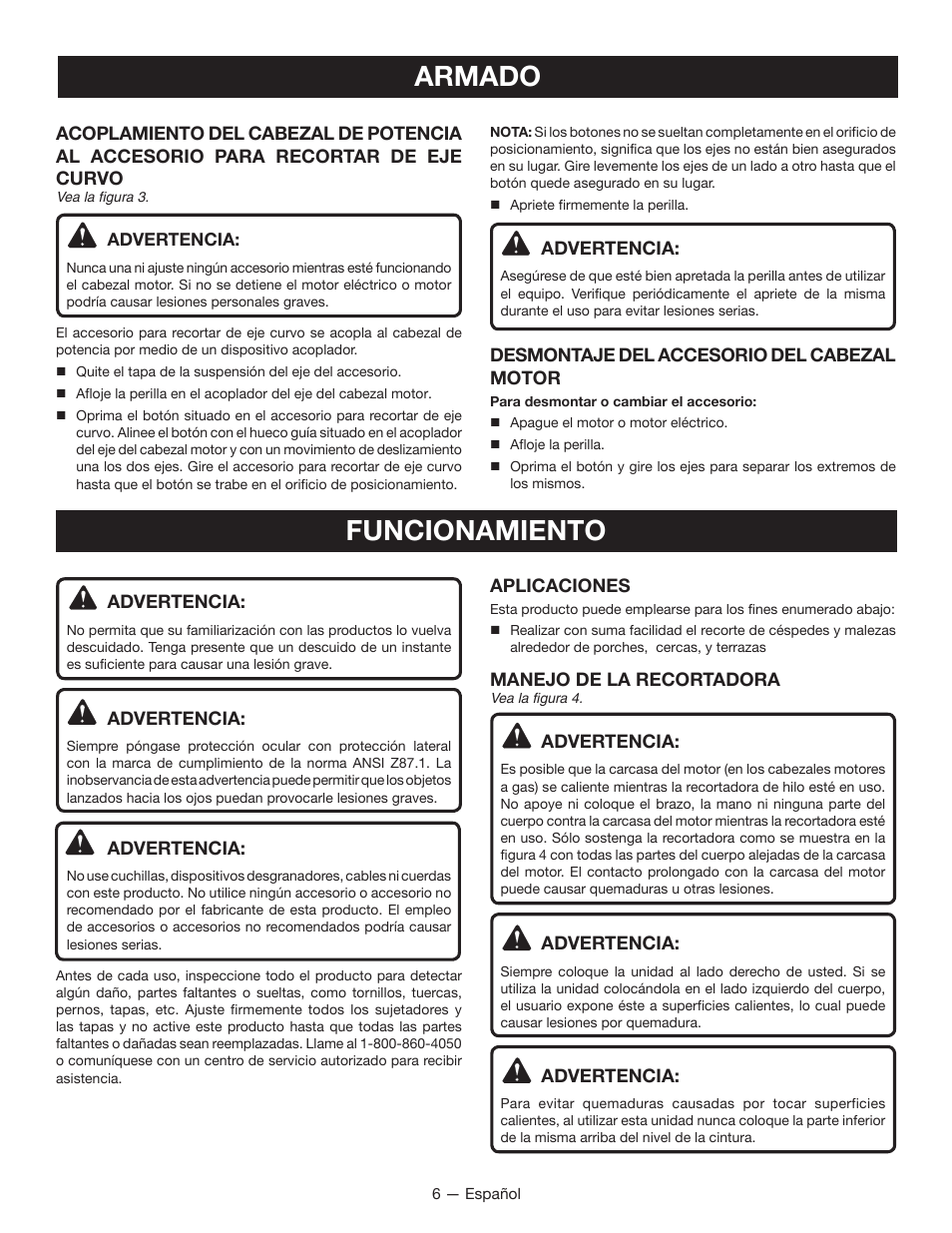 Armado, Funcionamiento | Ryobi RY15525 User Manual | Page 24 / 30