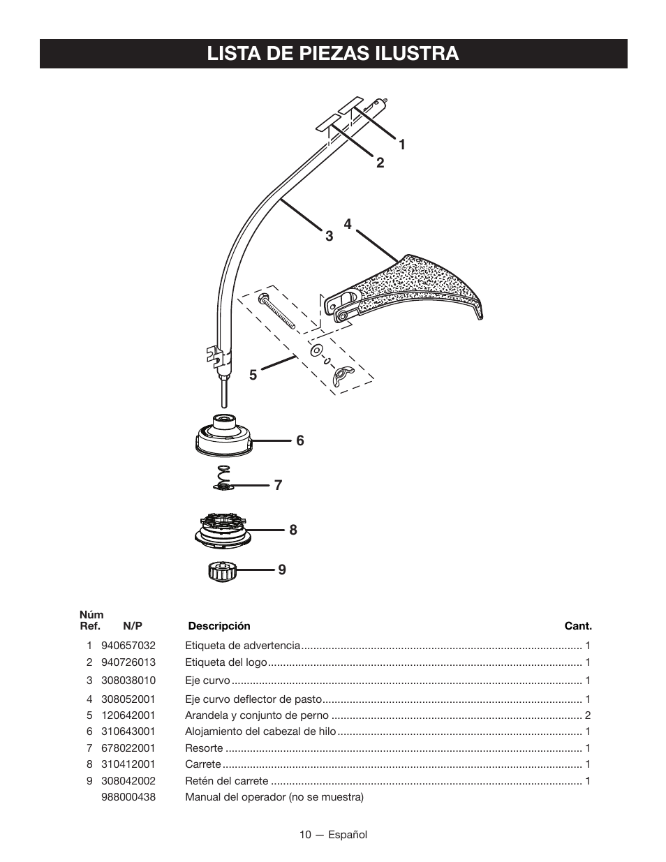 Lista de piezas ilustra | Ryobi RY15525 User Manual | Page 28 / 30