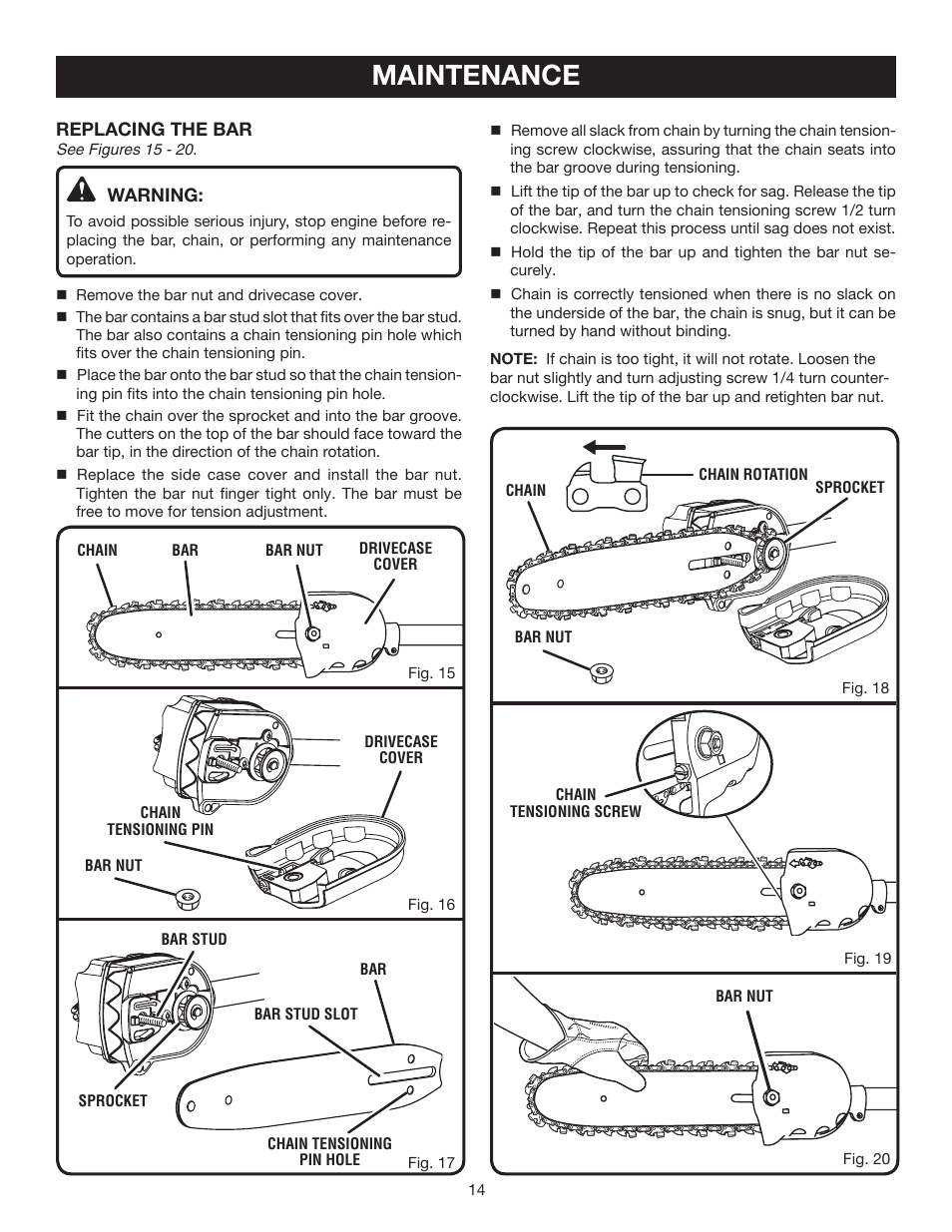 Maintenance | Ryobi RY52003 User Manual | Page 14 / 22