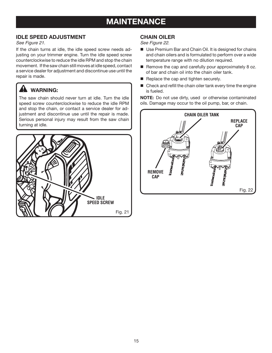 Maintenance | Ryobi RY52003 User Manual | Page 15 / 22