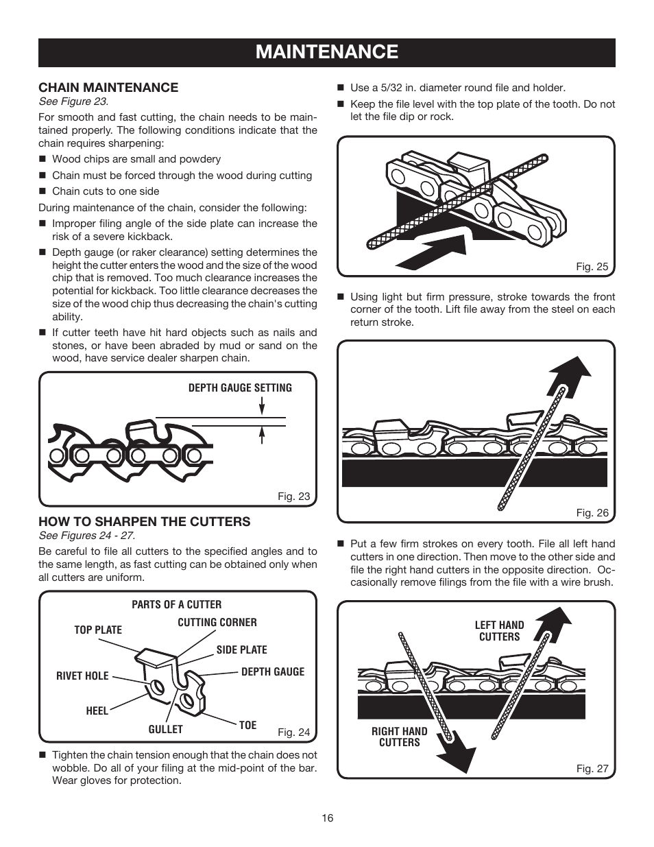 Maintenance | Ryobi RY52003 User Manual | Page 16 / 22