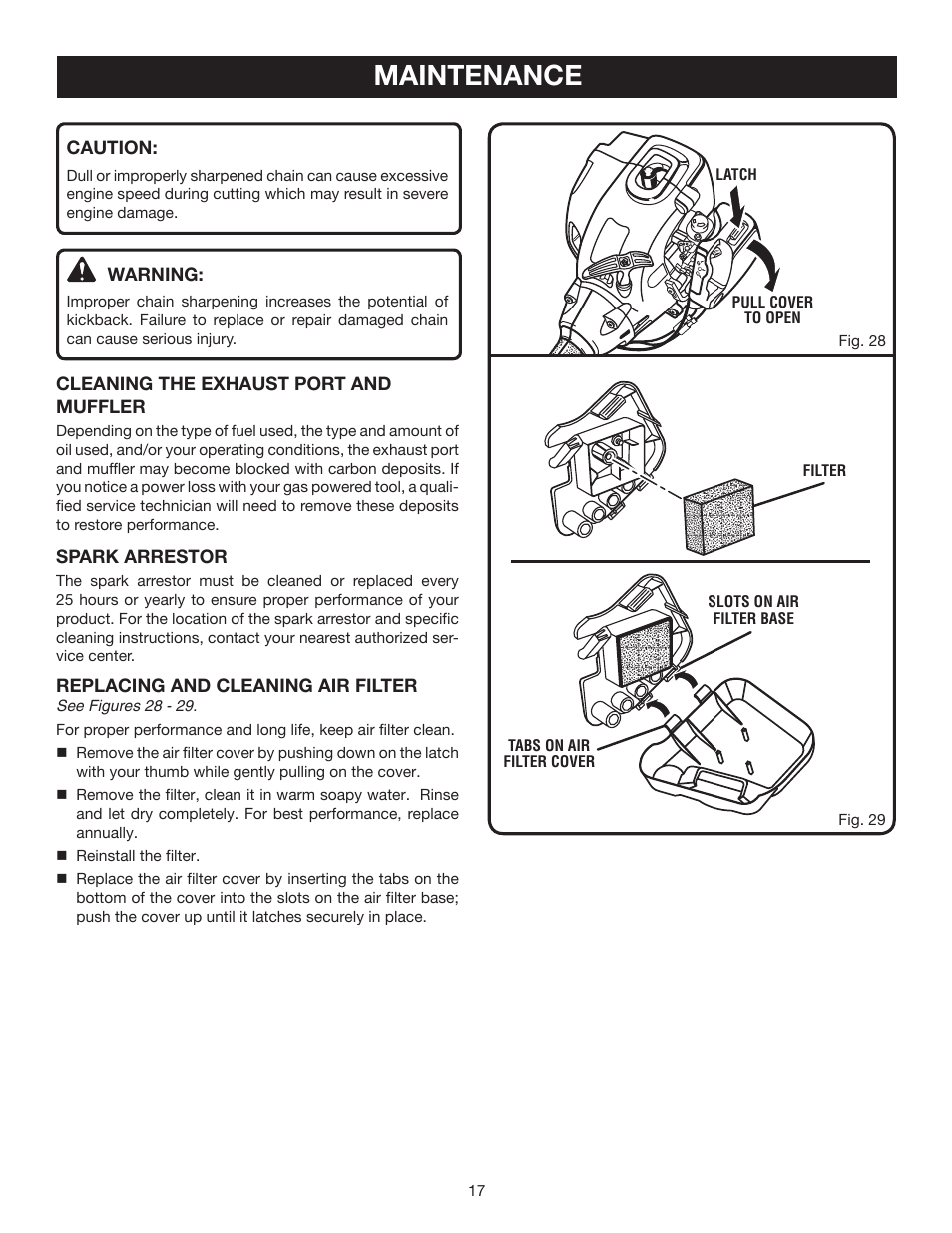 Maintenance | Ryobi RY52003 User Manual | Page 17 / 22