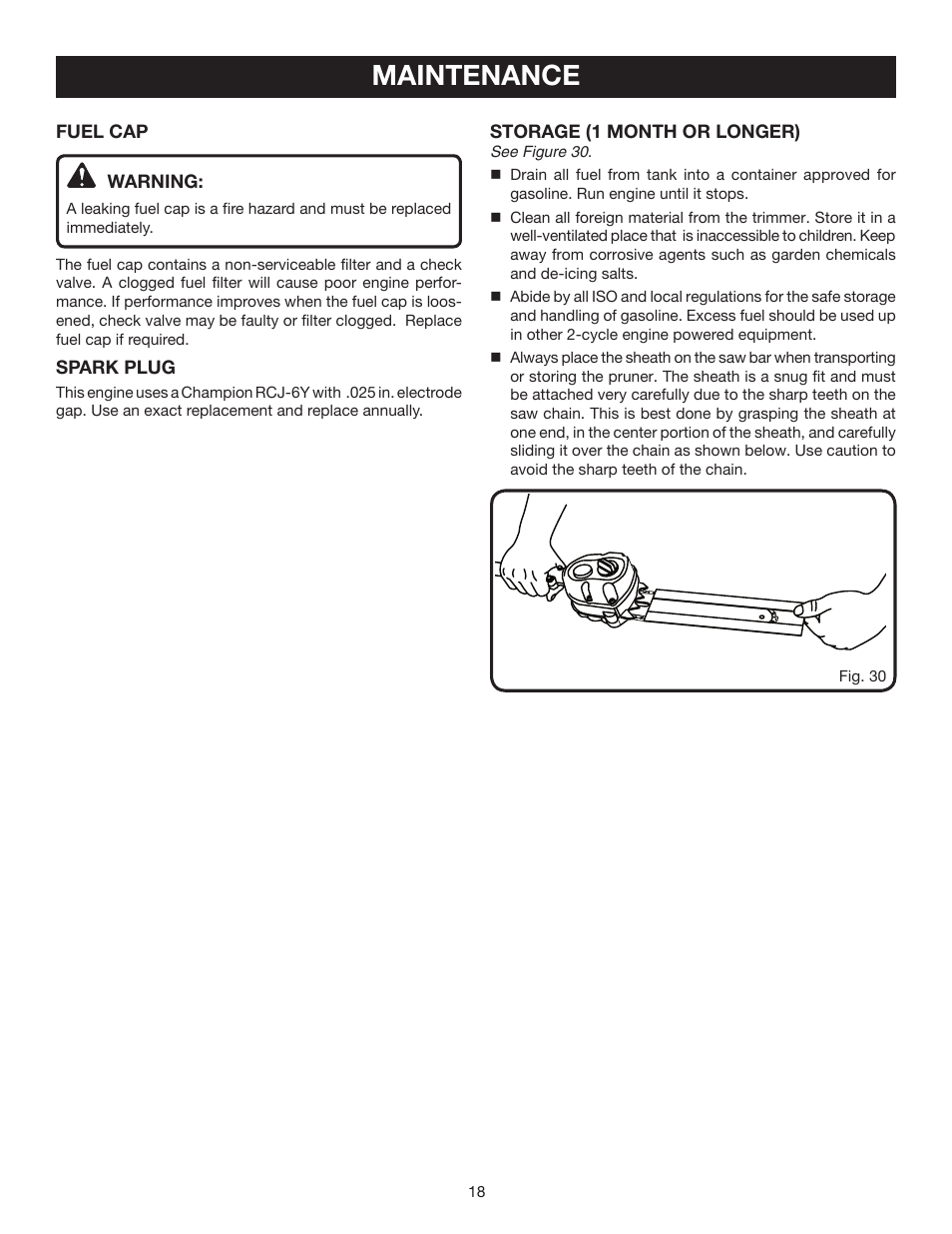 Maintenance | Ryobi RY52003 User Manual | Page 18 / 22