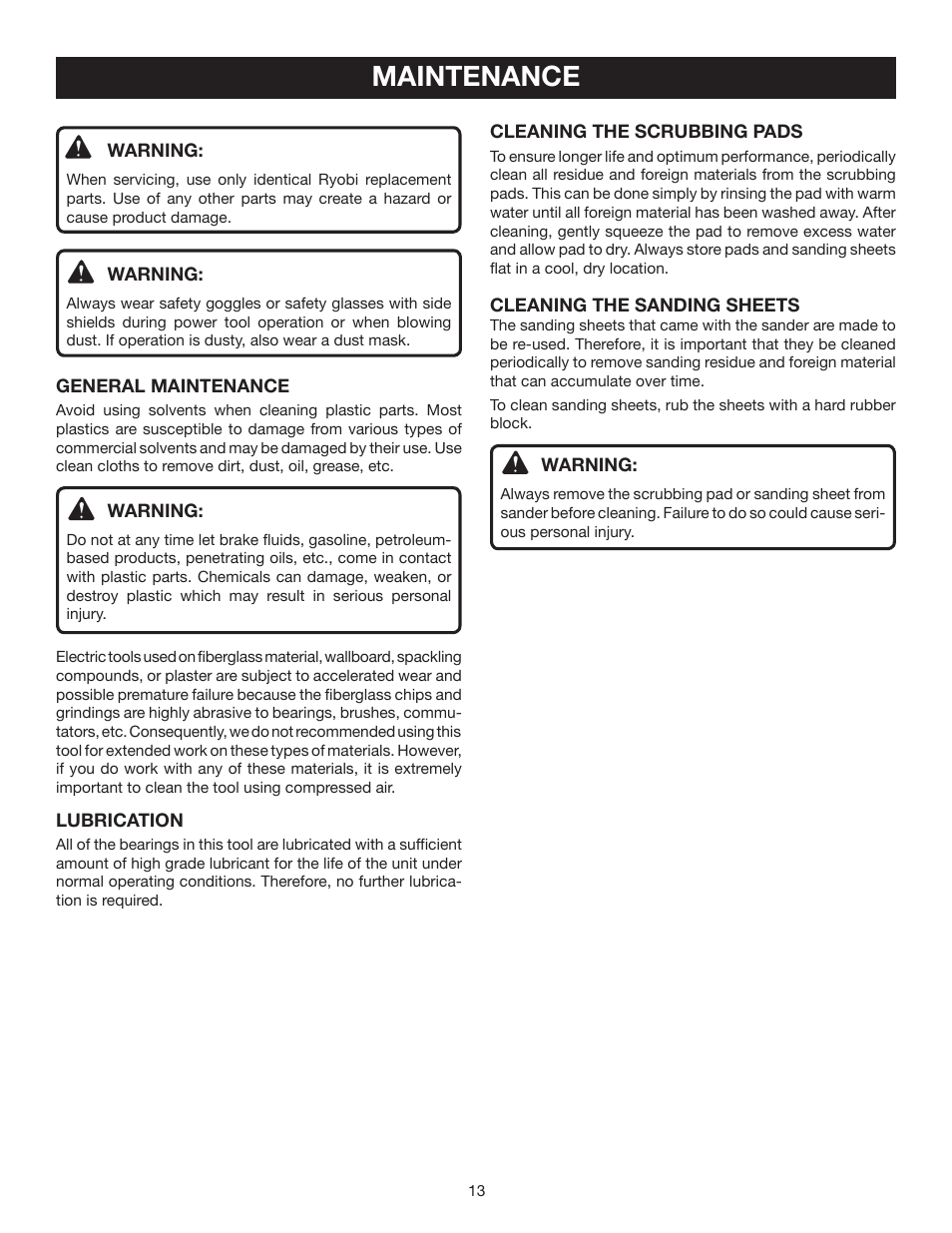 Maintenance | Ryobi CFS1502 User Manual | Page 13 / 14