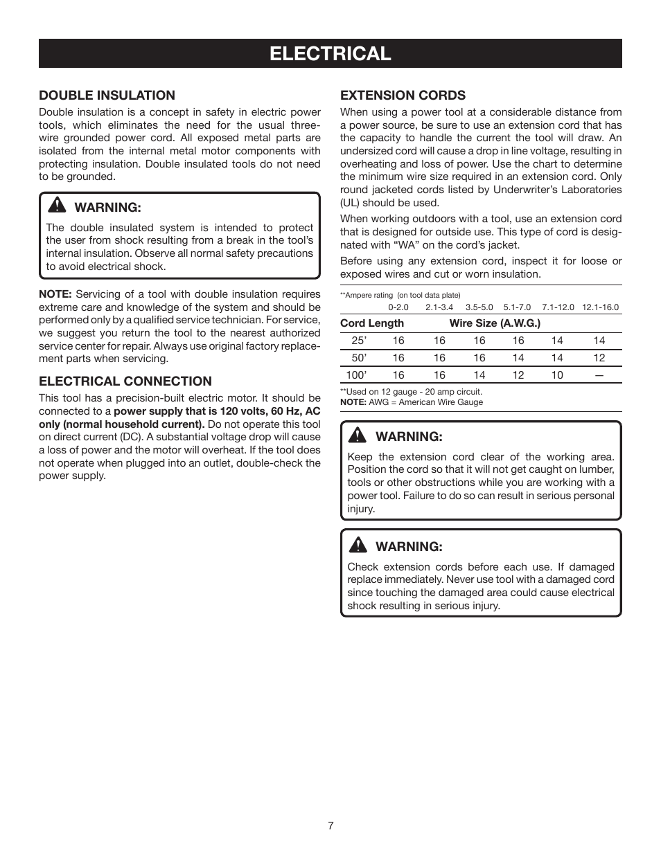 Electrical | Ryobi CFS1502 User Manual | Page 7 / 14