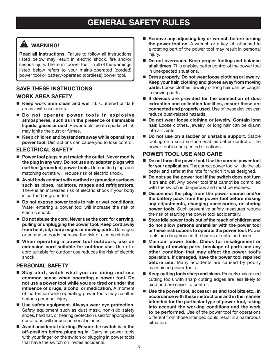 General safety rules | Ryobi D552HK User Manual | Page 3 / 16
