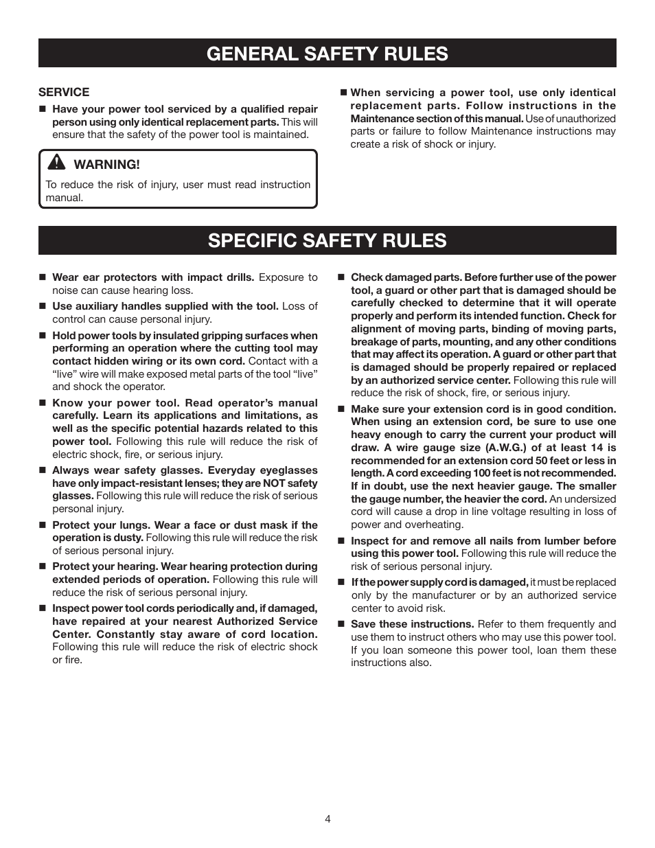 General safety rules specific safety rules | Ryobi D552HK User Manual | Page 4 / 16