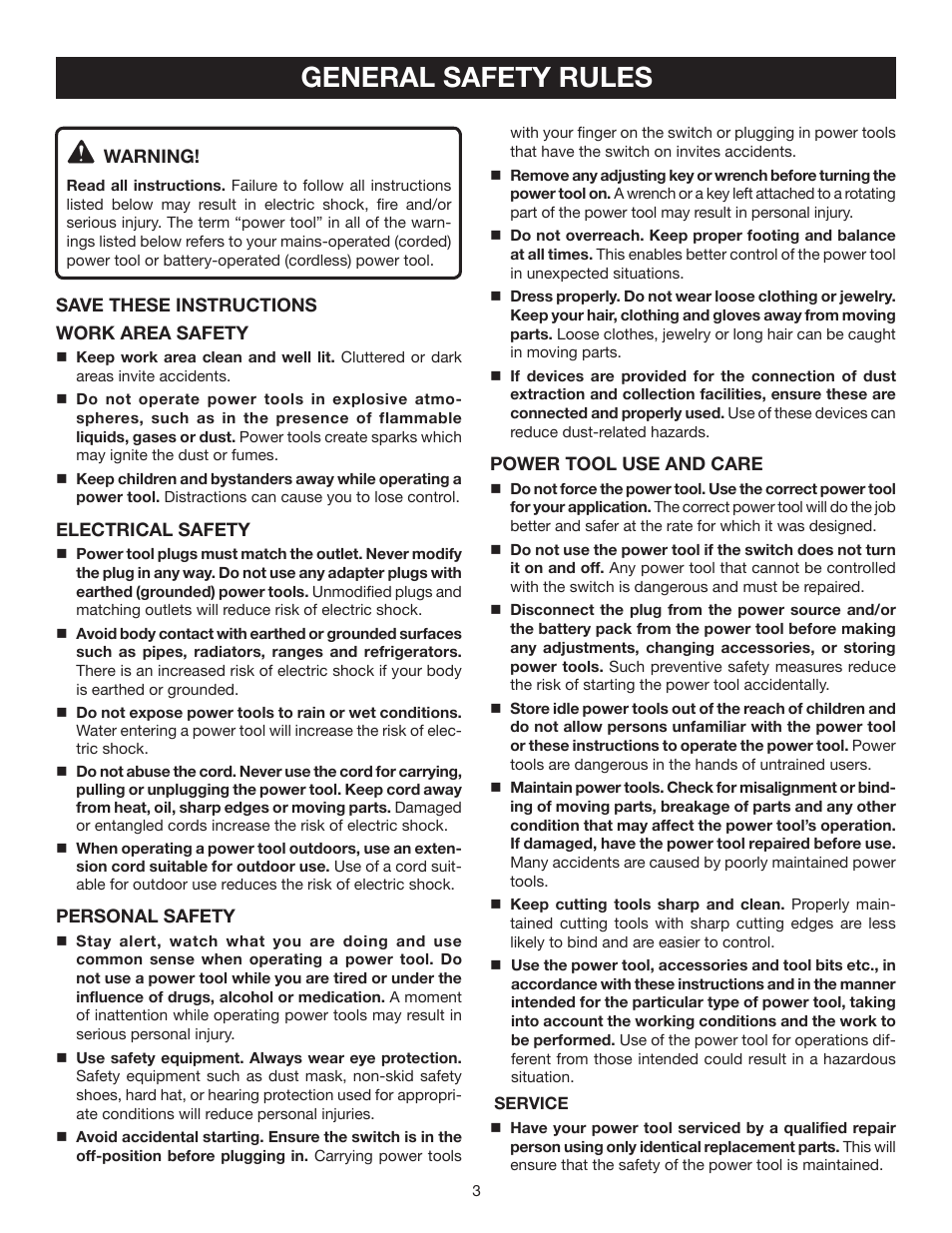 General safety rules | Ryobi RJ165V User Manual | Page 3 / 14