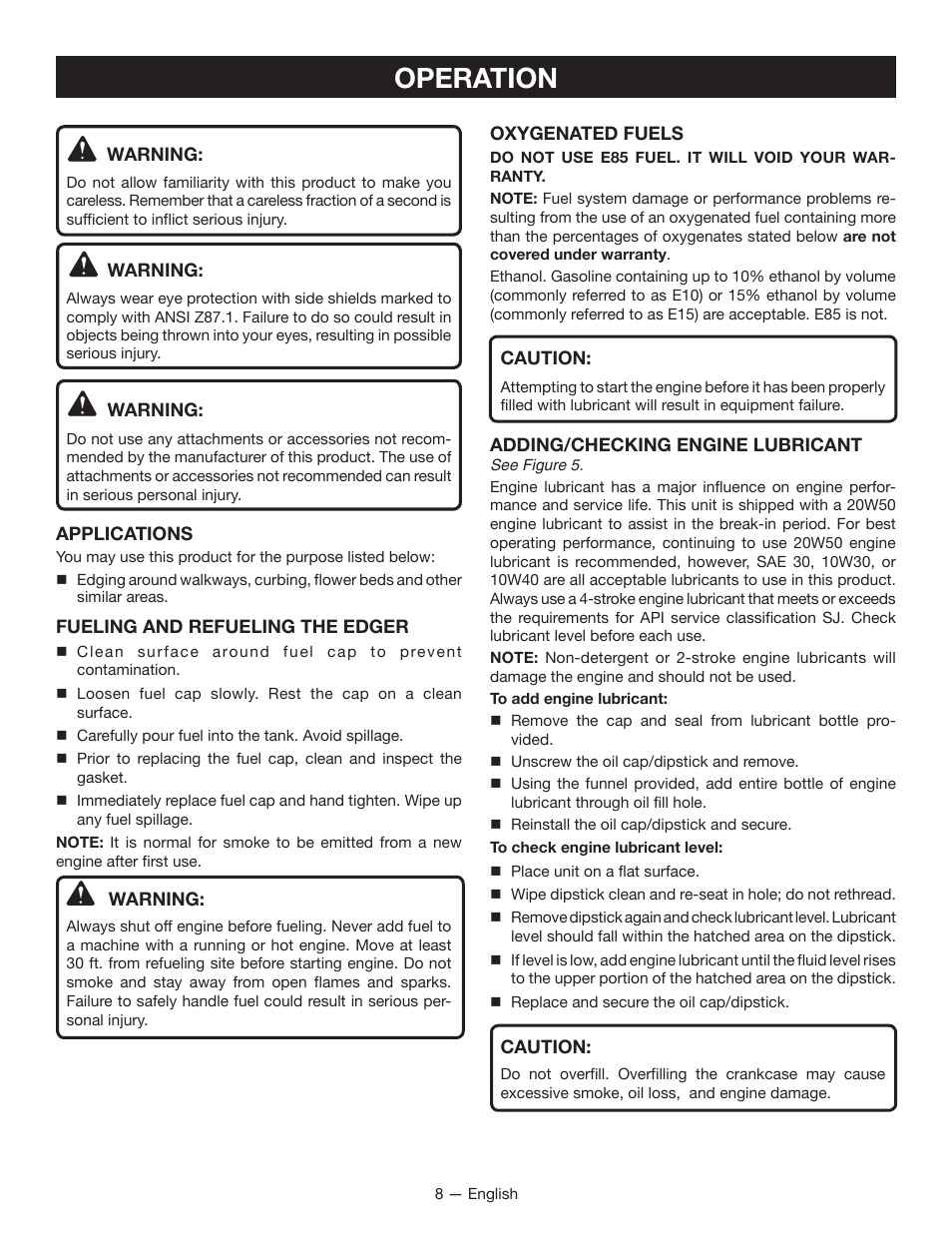 Operation | Ryobi RY13050 User Manual | Page 12 / 52