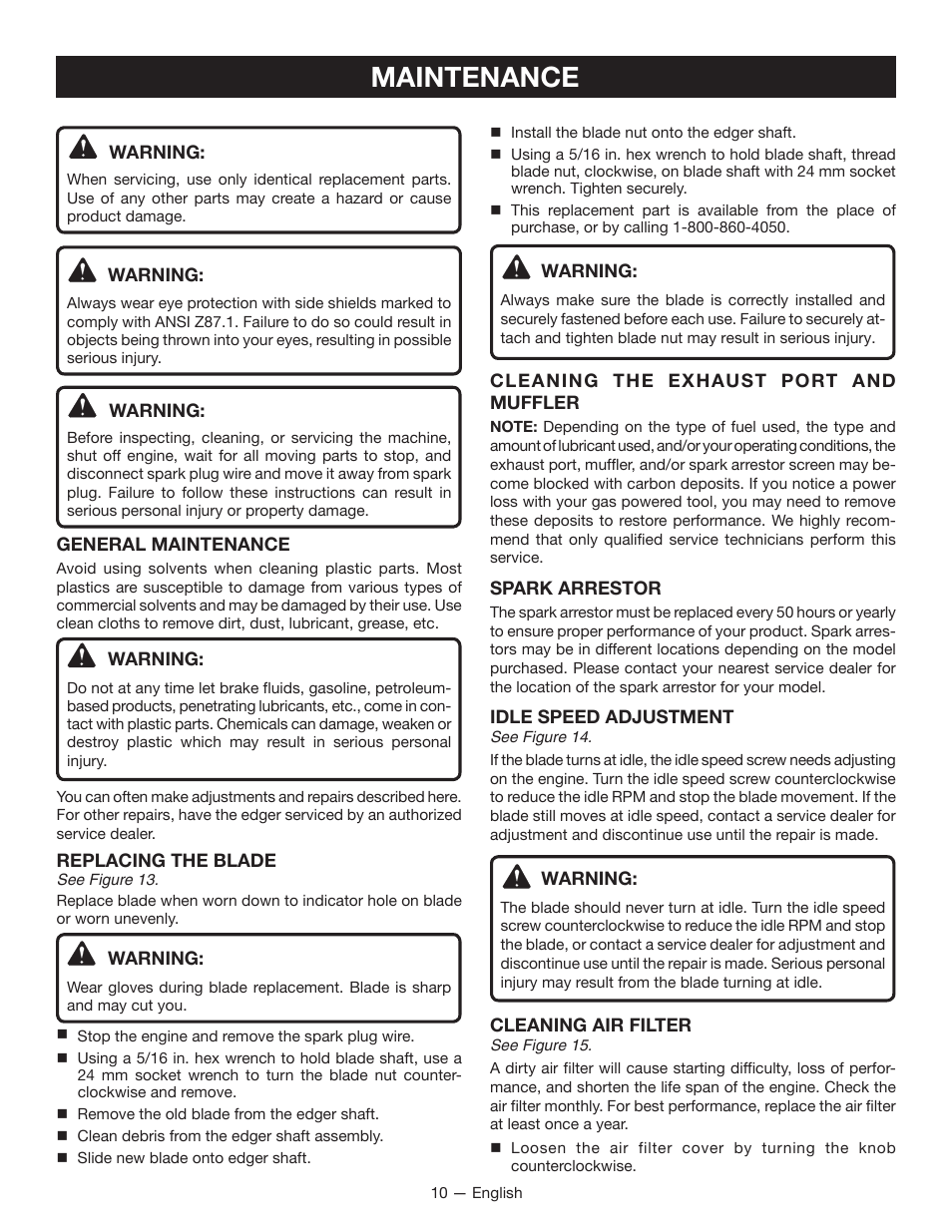 Maintenance | Ryobi RY13050 User Manual | Page 14 / 52