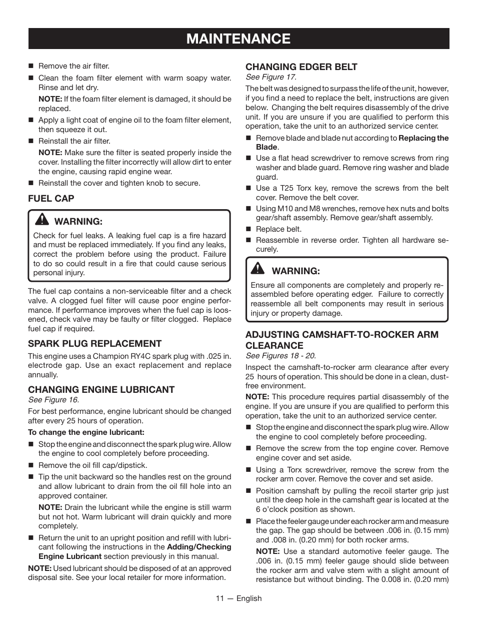 Maintenance | Ryobi RY13050 User Manual | Page 15 / 52