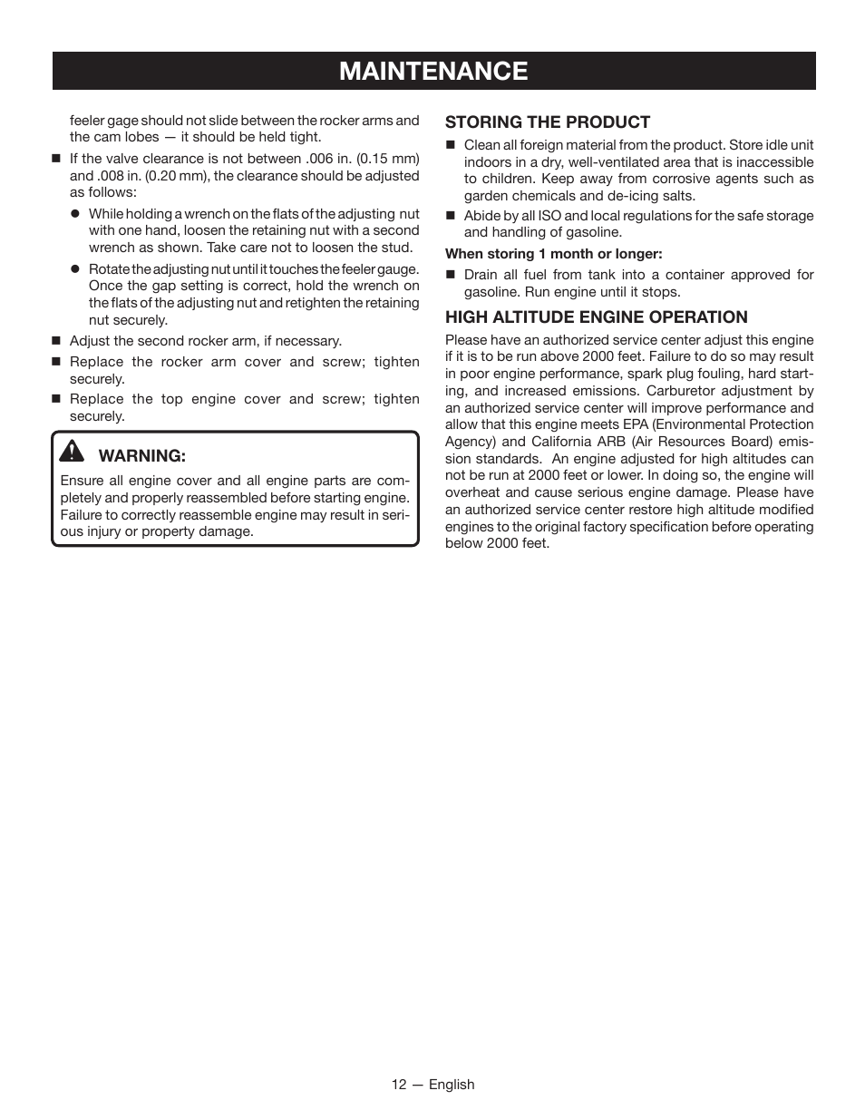 Maintenance | Ryobi RY13050 User Manual | Page 16 / 52