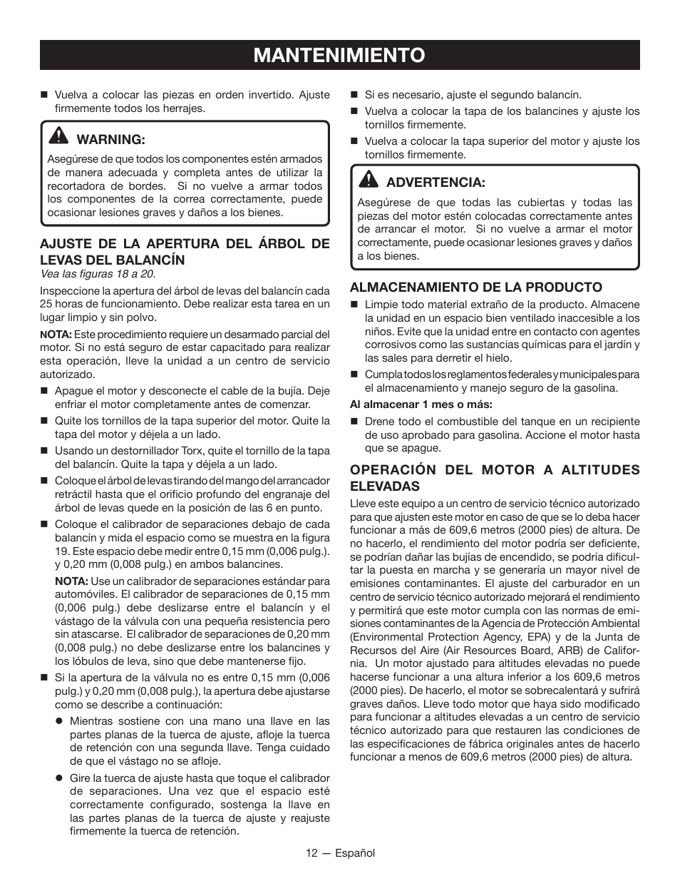 Mantenimiento | Ryobi RY13050 User Manual | Page 46 / 52