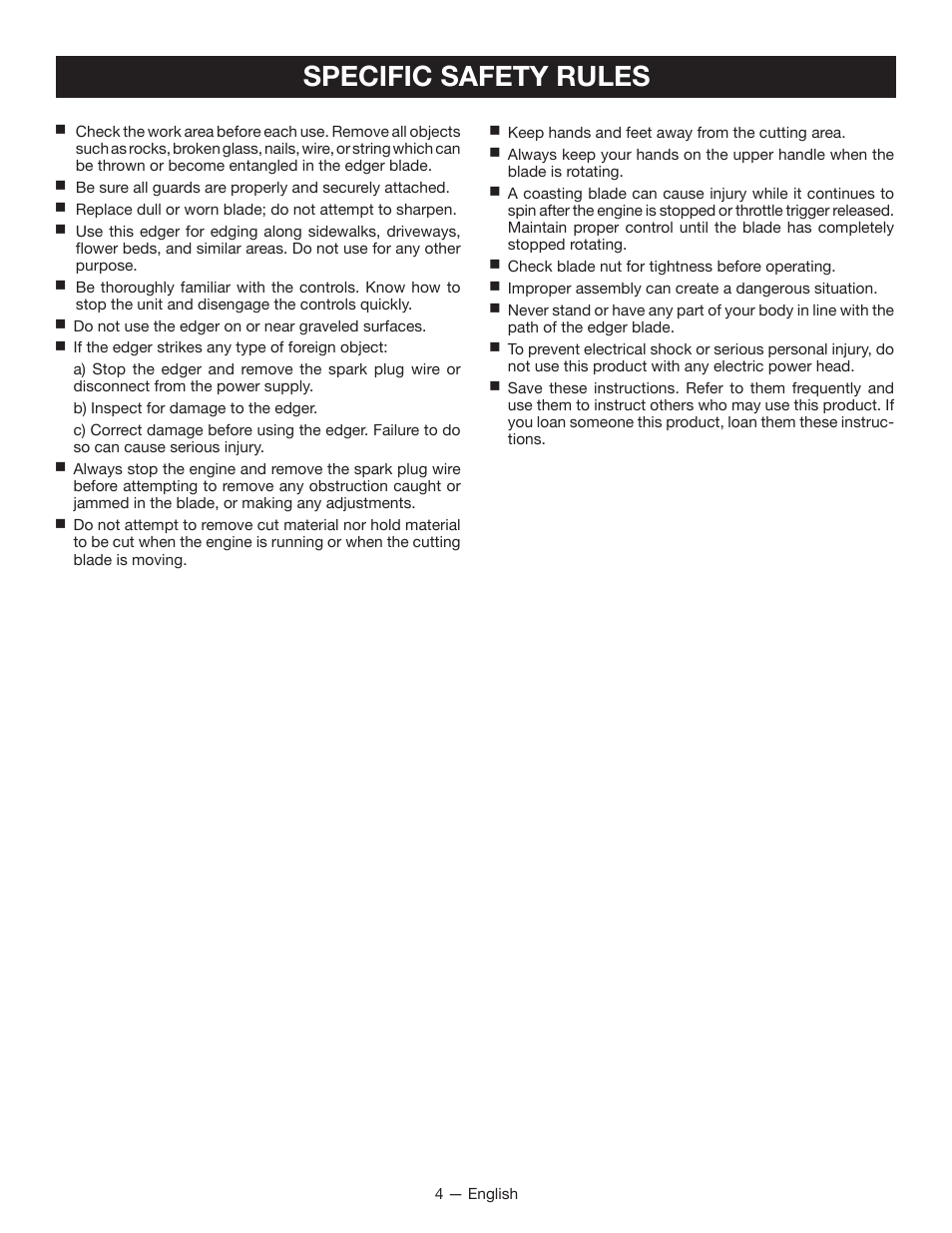 Specific safety rules | Ryobi RY13050 User Manual | Page 8 / 52