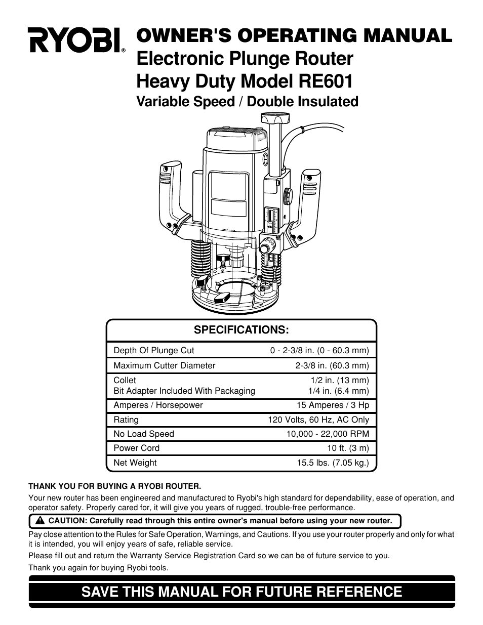 Ryobi RE601 User Manual | 24 pages