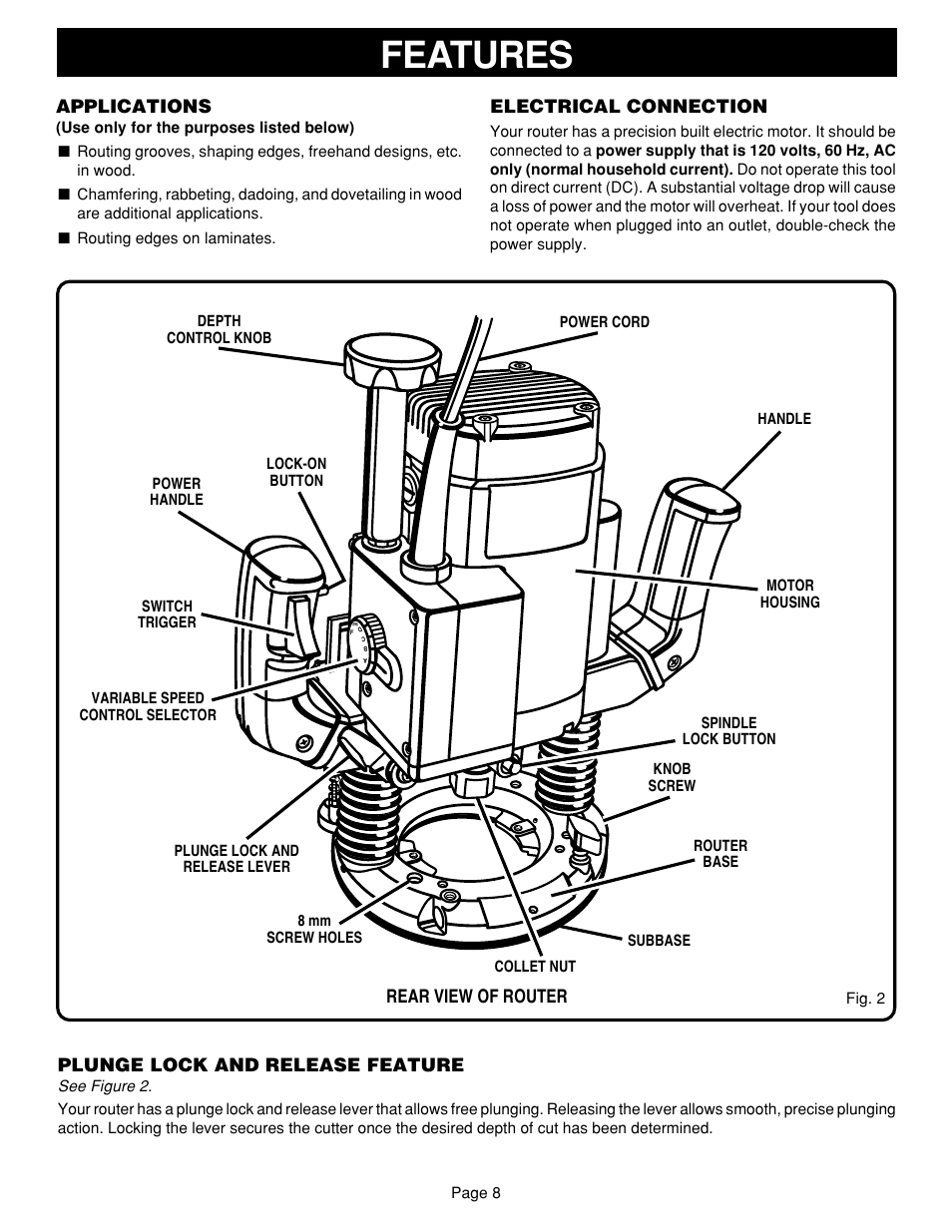 Features | Ryobi RE601 User Manual | Page 8 / 24