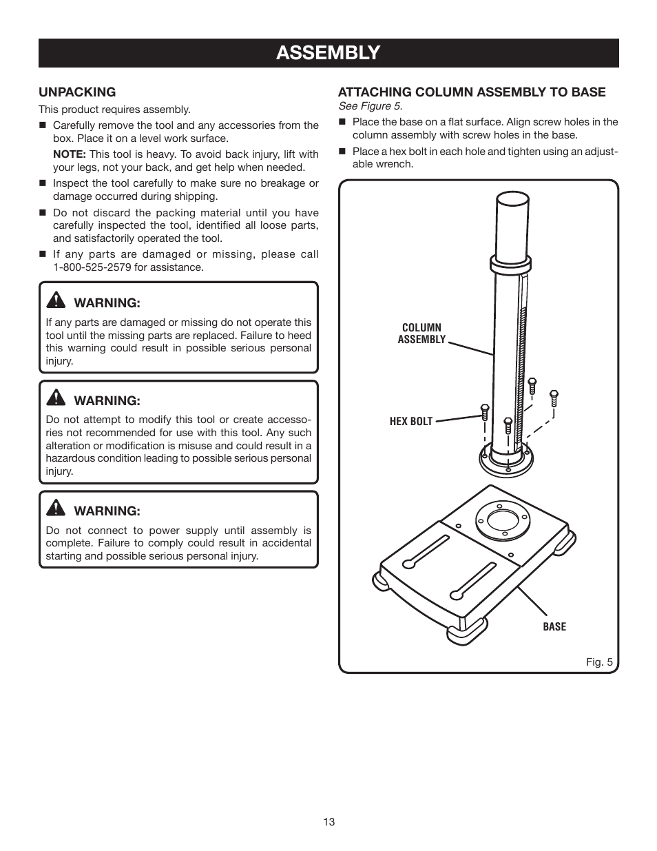 Assembly | Ryobi DP121L User Manual | Page 13 / 24