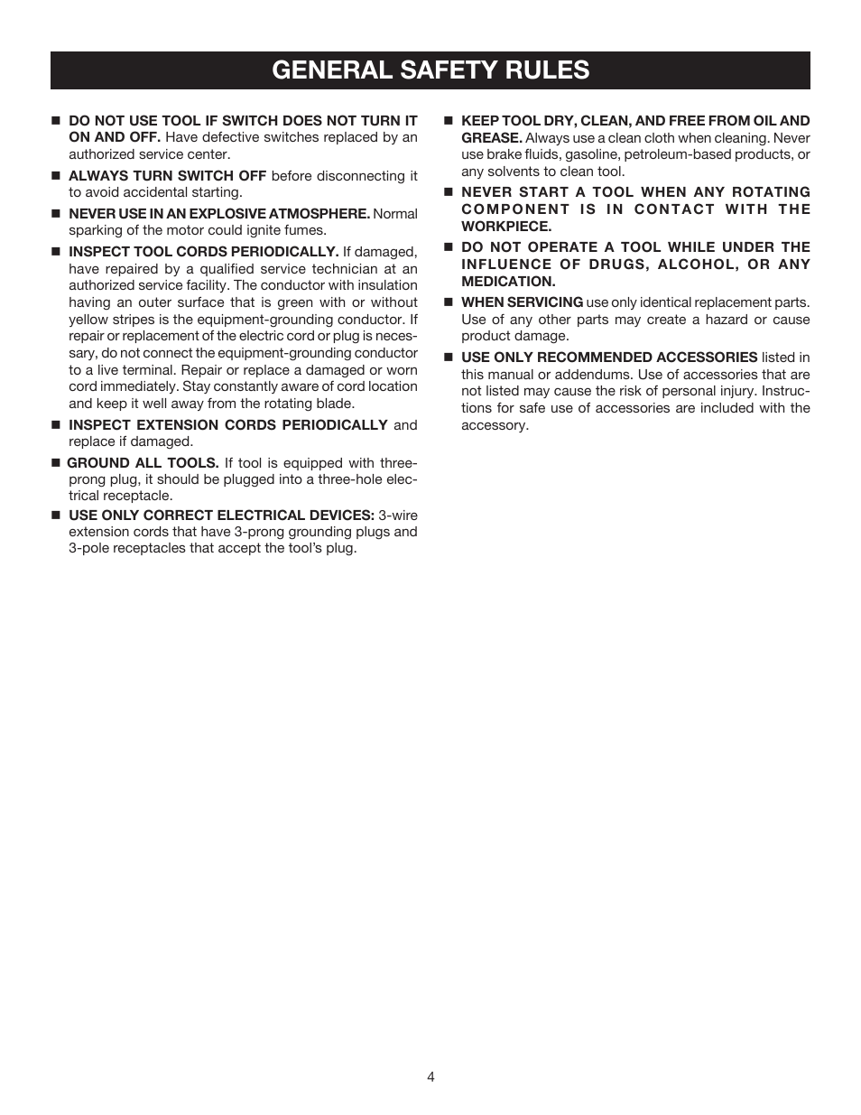 General safety rules | Ryobi DP121L User Manual | Page 4 / 24