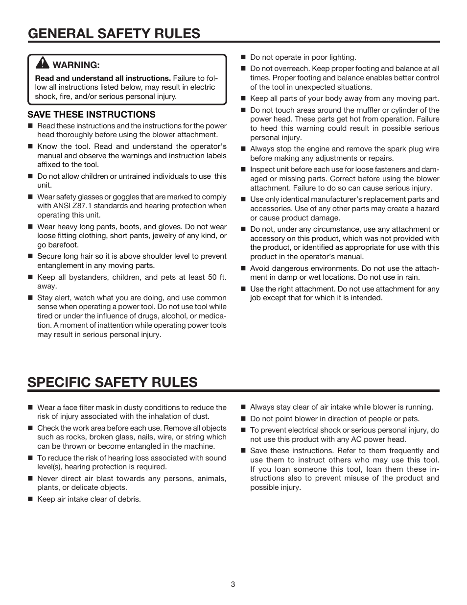 General safety rules specific safety rules | Ryobi Expand-it UT15519E User Manual | Page 3 / 12