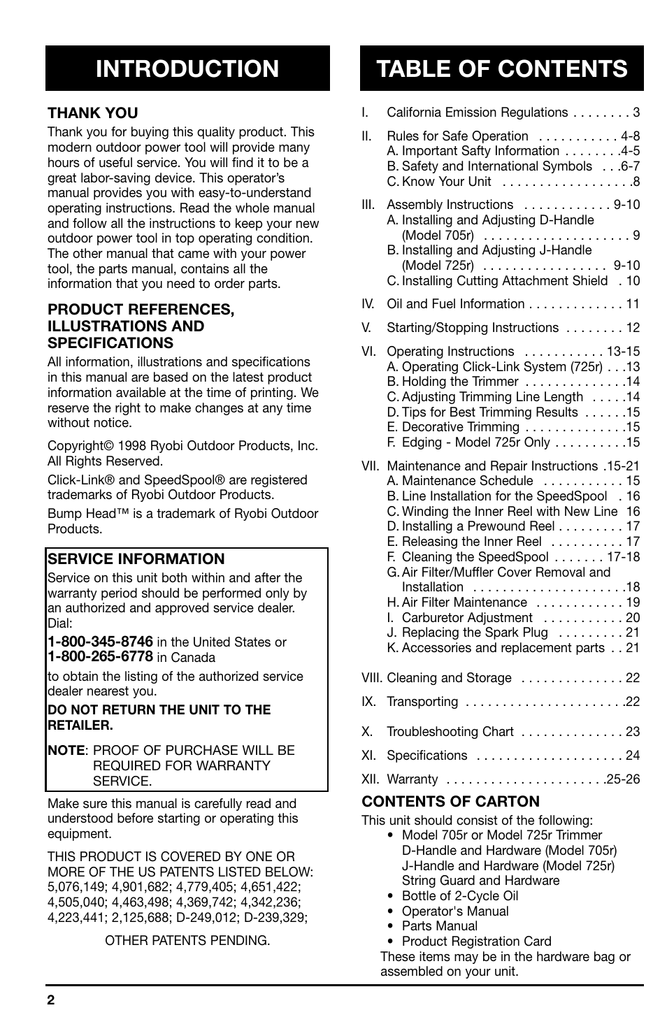 Ryobi 725r User Manual | Page 2 / 26