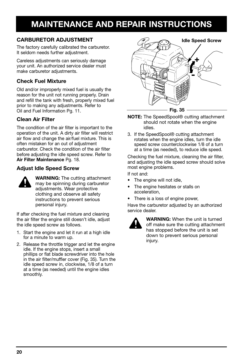 Maintenance and repair instructions | Ryobi 725r User Manual | Page 20 / 26