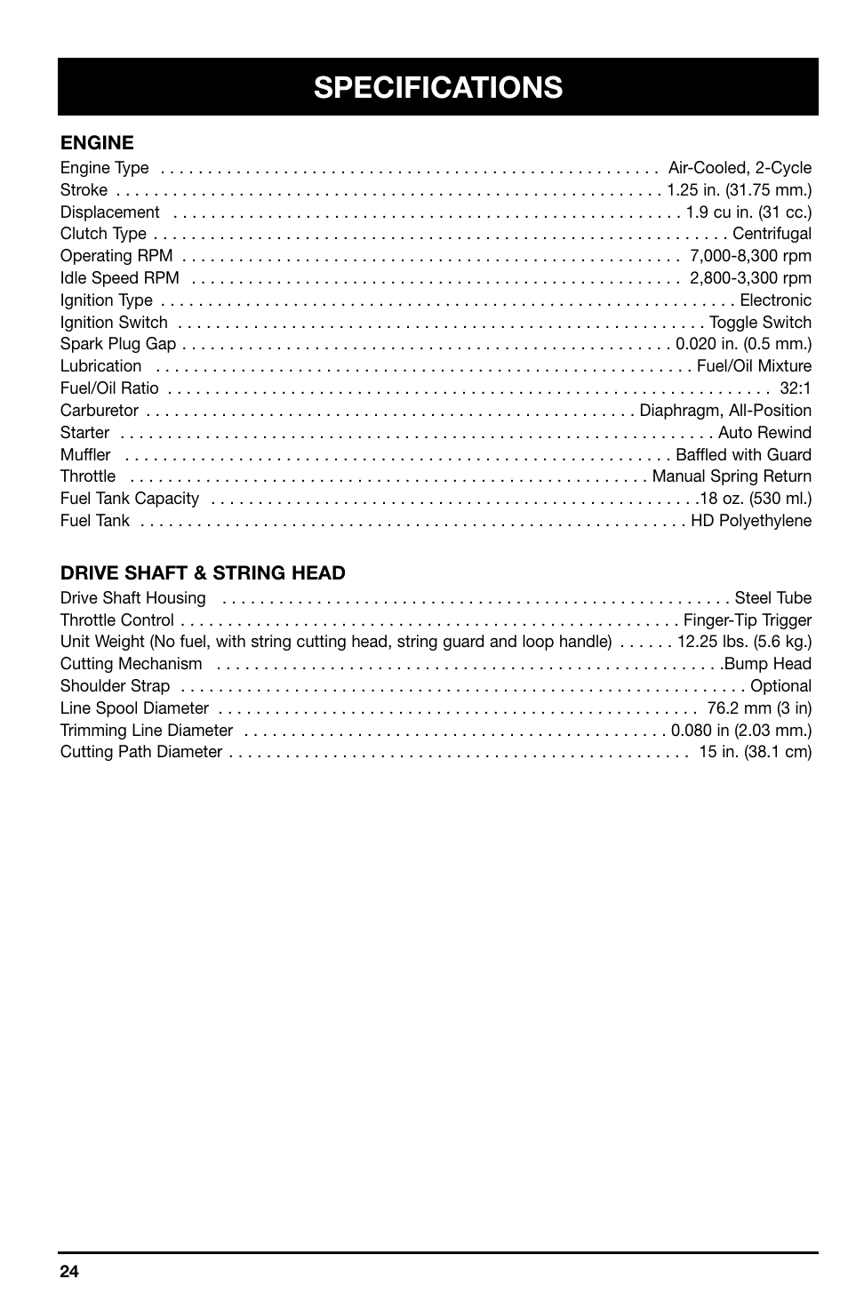 Specifications | Ryobi 725r User Manual | Page 24 / 26