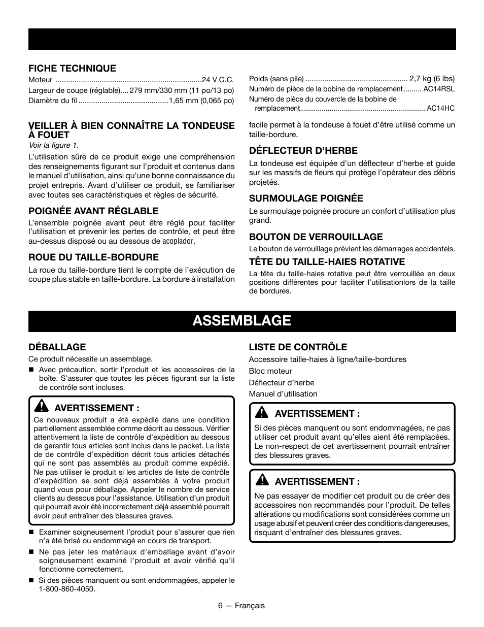 Assemblage | Ryobi RY24200 User Manual | Page 17 / 34