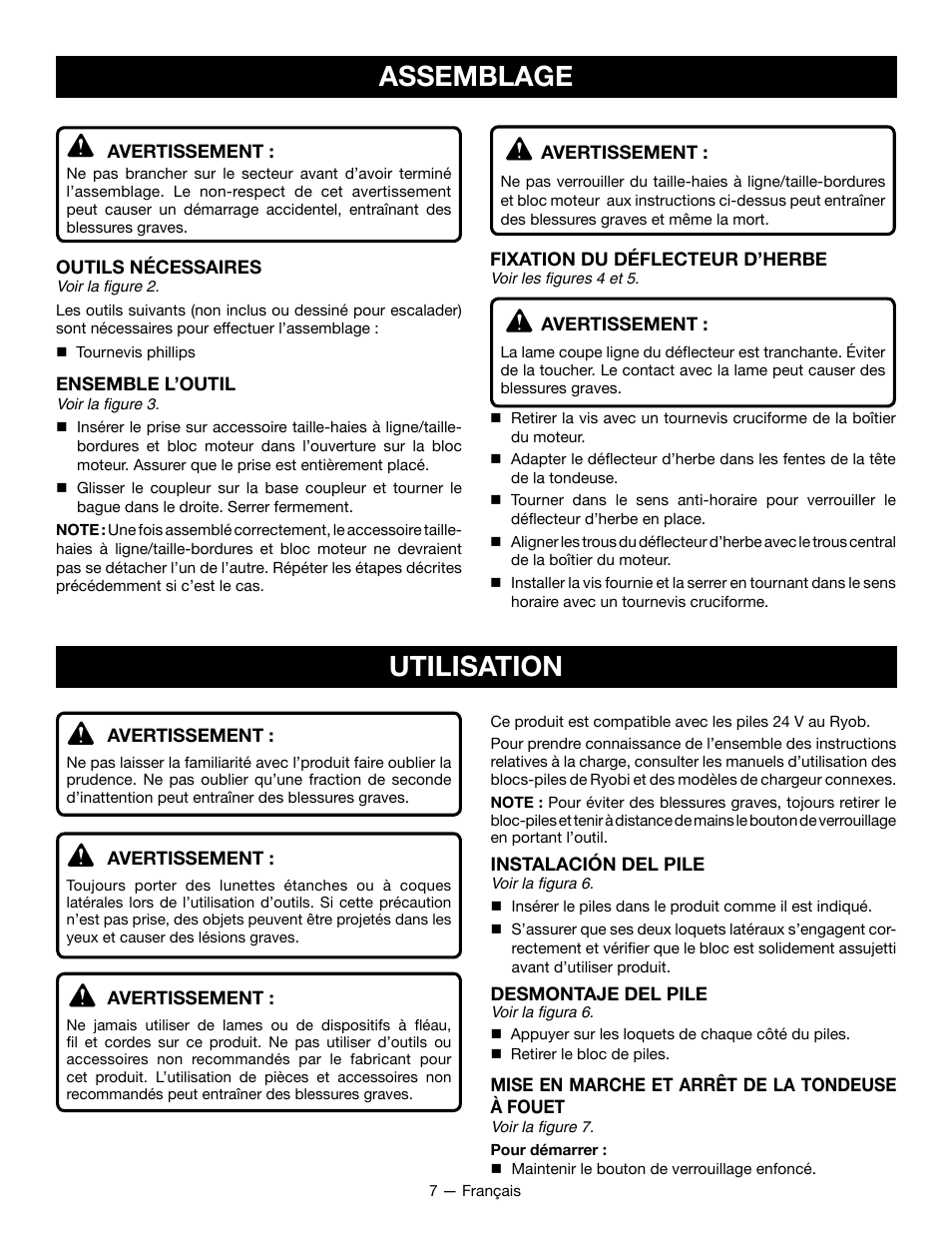 Assemblage, Utilisation | Ryobi RY24200 User Manual | Page 18 / 34