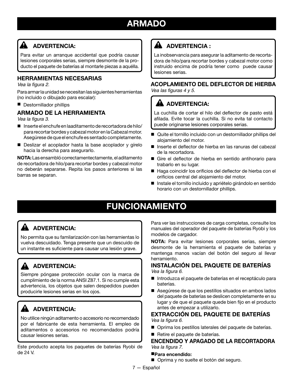 Armado, Funcionamiento | Ryobi RY24200 User Manual | Page 28 / 34