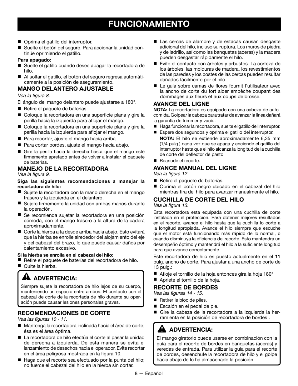 Funcionamiento | Ryobi RY24200 User Manual | Page 29 / 34